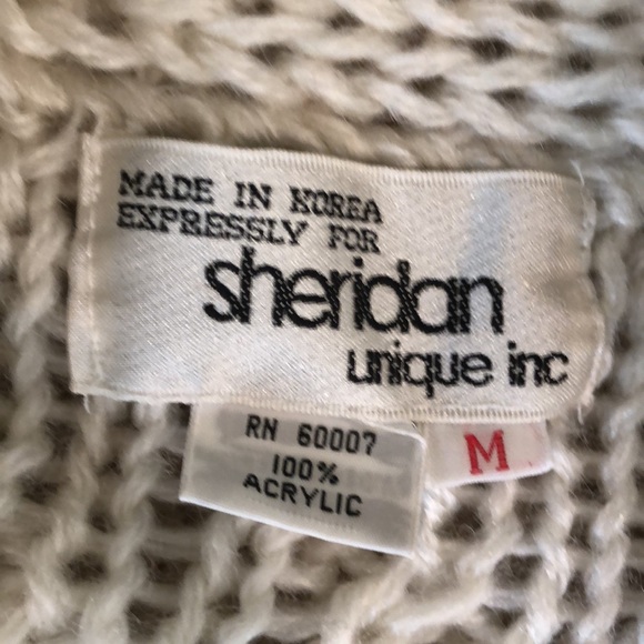 Shawl collar tuxedo hem open weave ivory  cardigan sweater M - Picture 9 of 16